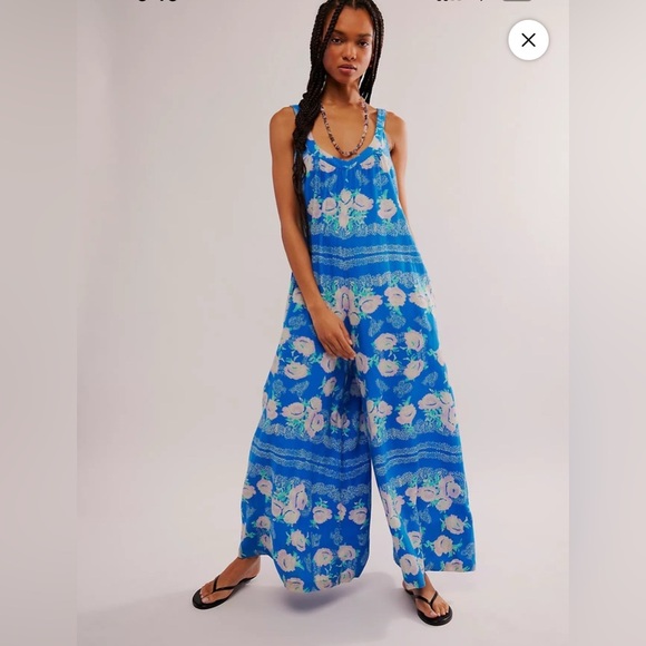 Free People Pants - Free People Bali Lillie Scarf Print Jumpsuit in Sweet Blue Combo Size XS